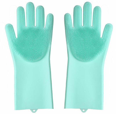 Hoima SiliconeGloves with Reusable Heat Resistant Tool for Cleaning,Dish Washing 1pair Wet and Dry Glove(Free Size)