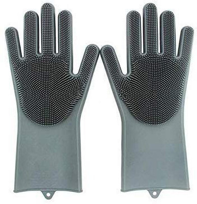 MARCRAZY Silicon Cleaning Gloves Wet and Dry (black) Wet and Dry Glove(Free Size)