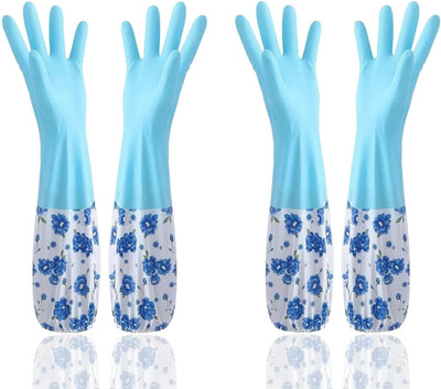 JKICHNM Reusable Rubber Latex PVC Flock lined Long Sleeves elbow length Hand Gloves Wet and Dry Glove Set(Large Pack of 2)