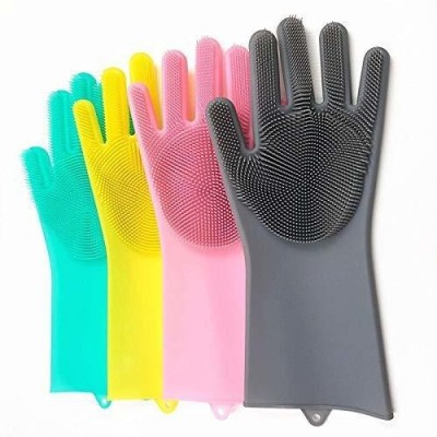 Kireka SiliconeGloves with Reusable Heat Resistant Tool for Cleaning,Dish Washing 1pair Wet and Dry Glove(Free Size)