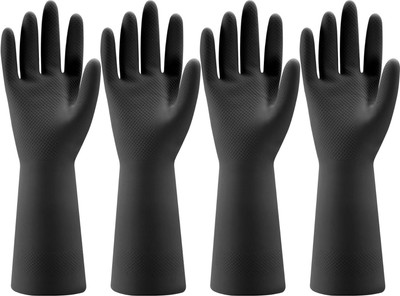 STYLERA 2 Pair Black Rubber Glove for Dishwashing Waterproof & Reusable Anti-Slip Grip Rubber  Safety Gloves(Pack of 2)