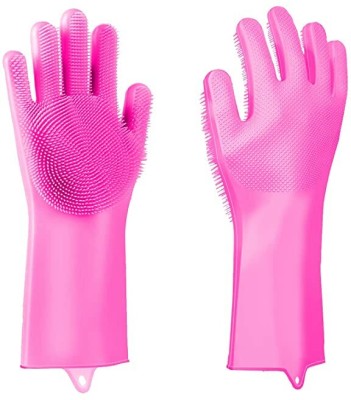 KNOCKNEW Reusable Rubber Silicon Wash Scrubber Heat Resistant Dish Washing Gloves K86 Wet and Dry Disposable Glove(Free Size)