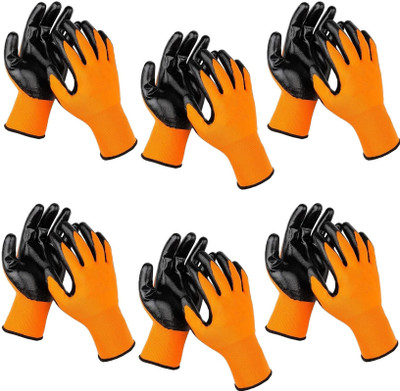 HM EVOTEK Safety Hand Gloves PU Coated Seamless Glove with Smooth Grip on Palm & Finger S1 Wet and Dry Glove Set(Free Size Pack of 6)