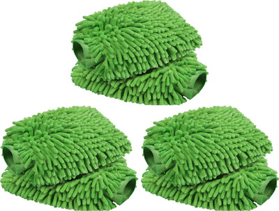 KUBER INDUSTRIES Pack of 6 Multipurpose Microfiber Glove Duster for Home Cleaning | Plain Green Wet and Dry Glove Set(Free Size Pack of 6)