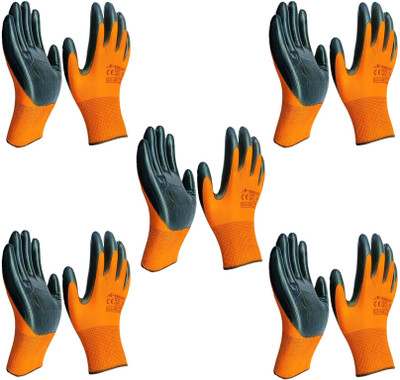 Masox Store Safety Hand Gloves PU Coated Seamless Glove with Smooth Grip on Palm & Finger K7 Dry Glove Set(Free Size Pack of 5)