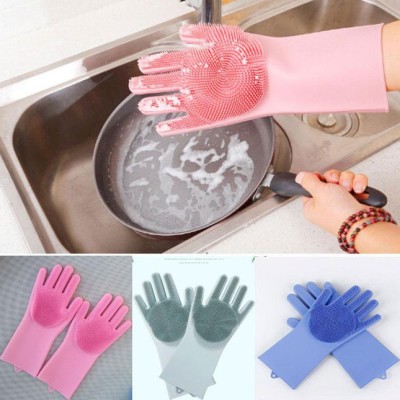 SHREESHAYAMTRADER Dishwashing and Pet Grooming (Multicolour, 1 Pair) Wet and Dry Glove(Free Size)