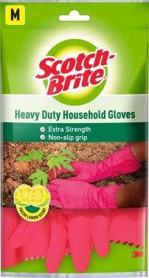 Scotch-Brite rubber Heavy Duty Hand gloves for Dishwashing, gardening (Inner cotton lining ) Wet and Dry Glove(Medium)