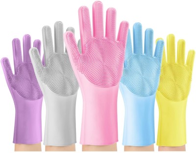 MAAUVTOR Silicone Dishwashing Scrubber Gloves for Housework Car Bathroom Clothes Pet Wet and Dry Glove Set(Free Size Pack of 2)