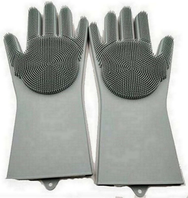 PRATYANG Silicone Dishwashing Reusable Cleaning Scrubber Gloves291 Wet and Dry Disposable Glove Set(Free Size Pack of 2)