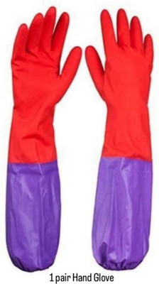 MAAUVTOR Reusable Rubber Latex PVC Flock lined Long Elbow Hand Gloves Safety Kitchen Wet and Dry Glove Set(Free Size Pack of 2)