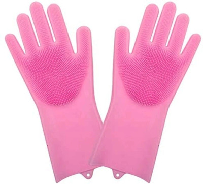 Silcon Silicon Household Safety Wash Scrubber Heat Resistant Kitchen Gloves Wet and Dry Glove(Free Size)
