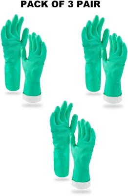 3P Green(M) Household Reusable Dishwashing Gardening kitchen Bathroom Cleaning Wet and Dry Glove Set(Medium Pack of 3)