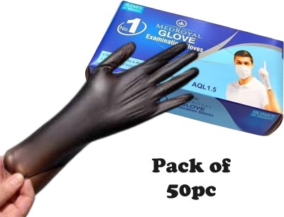 MR GLOVE Black Vinyl/ L/ Examination, Powder Free, Food Grade, Disposable, Multipurpose, Wet and Dry Glove Set(Large Pack of 50)