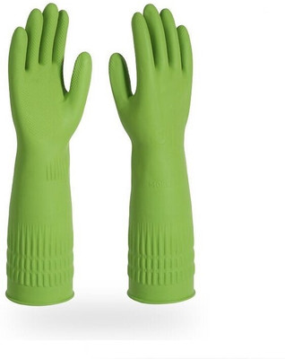 ALWAFLI Kitchen DishWashing Cleaning Household Reusable Rubber Long Sleeve Waterproof Wet and Dry Glove(Free Size)