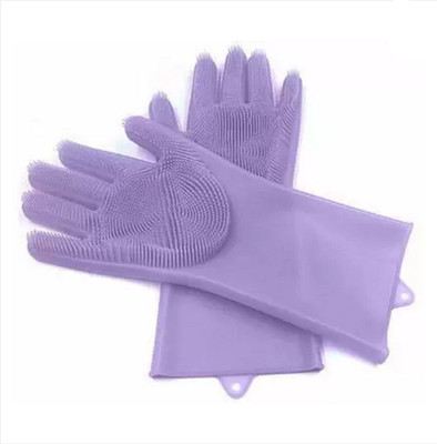 NKSNIMYSTORE Reusable Rubber Silicon Wash Scrubber Heat Resistant Dish Washing Gloves K28 Wet and Dry Disposable Glove(Free Size)