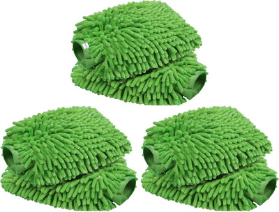 HOMESTIC Pack of 6 Multipurpose Microfiber Glove Duster for Home Cleaning | Plain Green Wet and Dry Glove Set(Free Size Pack of 6)