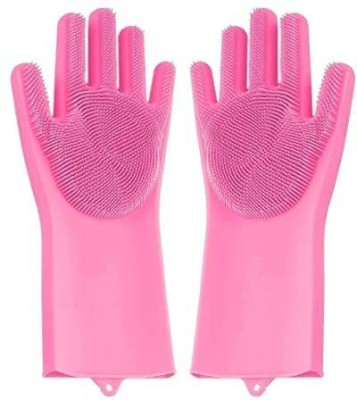 NIMYANK Silicone Cleaning Gloves for Kitchen Dishwashing Pet Grooming Glove Set Wet and Dry Glove(Free Size)