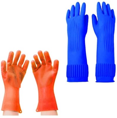 DHONI Combo Pack Of Extra Thickness,14 Inch Long Non-Slip High Quality Stronger Gloves Wet and Dry Glove Set(Large Pack of 2)
