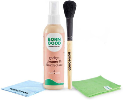 Born Good Plant Based Gadget Cleaner Spay Kit with Soft Bristle Brush, Microfiber Cloth for Computers, Laptops, Mobiles, Gaming(BG-Gadget Cleaner-Kit)