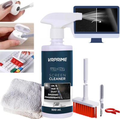 VRPRIME Laptop Screen Cleaning Kit 500ml with Microfiber Cloth | 5 in 1 Screen Cleaner for Computers, Gaming, Laptops, Mobiles(Mobile Cleaning Kit)