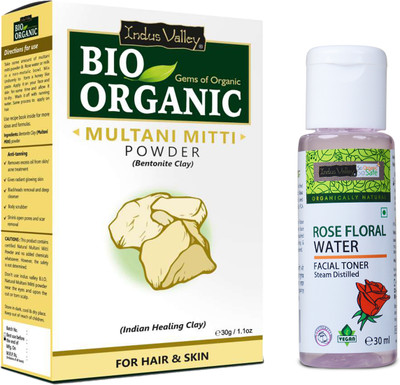 Indus Valley Skin Care Combo - Multani Mitti Powder(30gm) & Rose Water(30ml)(2 Items in the set)