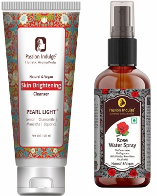 Passion Indulge Pearl Light Cleanser  100ml|Skin Lightening & Rose Water 100ml (Pack2) Face Wash(300 ml)