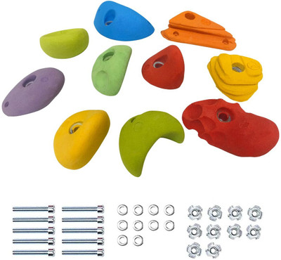 HOP N PLAY 10 Rock Climbing Holds for Indoor Outdoor with Hardware Kit Climbing Hold