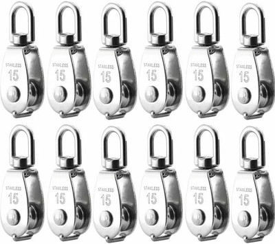 Vinayakart Stainless Steel Single Wheel Movable Pulley 15MM Pack of 12 Pcs. Climbing Pulley(Silver)