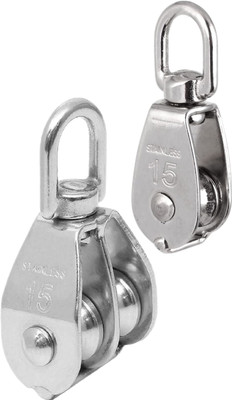 Vinayakart 2pcs 15mm 1 Single, 1 double Climbing wheel pulley Climbing Pulley(Silver)