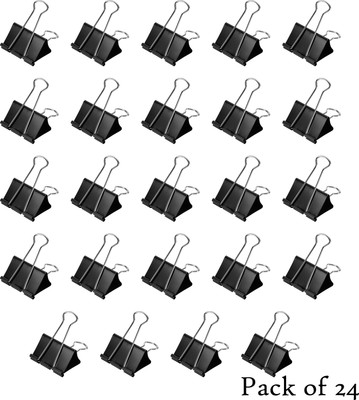 Eduway 32 mm Black Binder Clip (Pack of 24) | Heavy-Duty Binder Clamp for Files, Notes Large Stainless Steel Binder clip(Set of 24, Black)