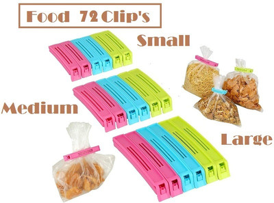 AirSoft Polypropylene Plastic Solid Bevara Sealing Clip (Multicolour) - 72 Pack Large, Medium & Small Heavy Quality Plastic Airtight Food Bag Clips(Set of 72, Multicolor)