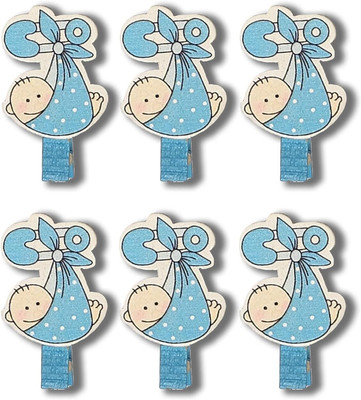 Comet Busters 6 Piece Blue Cute Baby Shower medium wood Wooden Clips(Set of 6, Blue)
