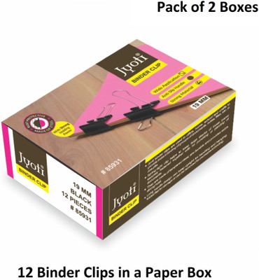 Jyoti Binder Clip (12 Pieces of Size 19mm of Black in a Paper Box) - Pack of 2 Boxes, 19mm Steel Binder Clip(Set of 24, Black)