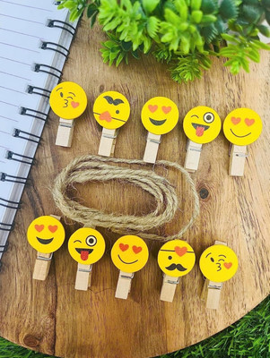 Sahej Enterprises Wooden paper clips Emojis Small Wood Paper clips(Set of 10, Yellow)