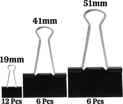 4MYL Binder Paper Clips 19mm, 41mm, 51mm Metal Binder Clip(Set of 24, Black)