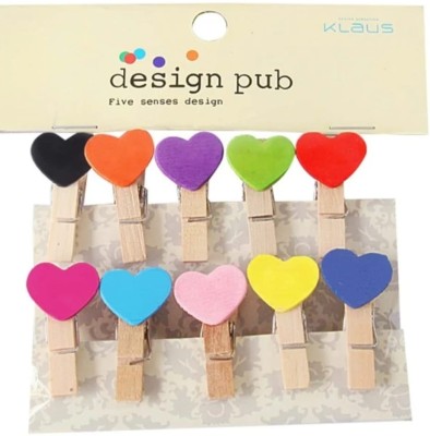 Sahej Enterprises Wooden paper clips colour Heart Small Wood Wooden paper clips(Set of 10, Multicolor)