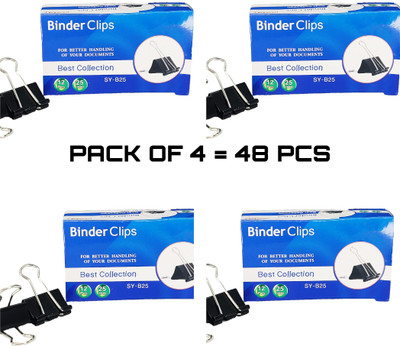 Evolife SY-B25 Medium Stainless Steel Binder Clip(Set of 48, Black)