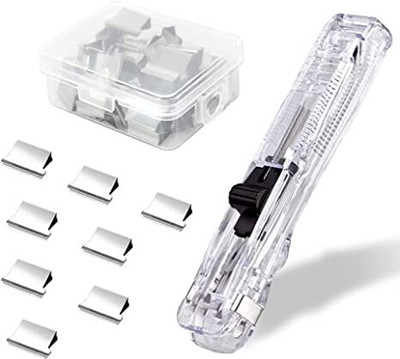 ALAMPAR Clamp Stapler Reusable Portable Handheld Paper Clam Clip Dispenser Medium Steel paper clip(Set of 50, Transparent)