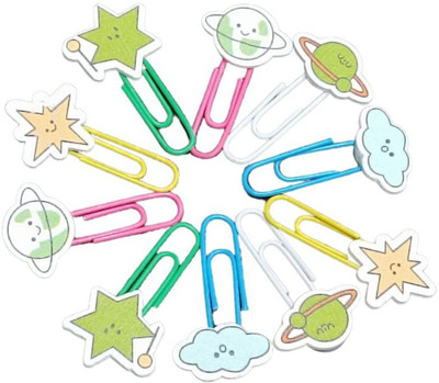 R H lifestyle Paper Clips Bookmark for Kids Stationery School Office. 10pcs (Star Sky Solar) 3.8 CM Wooden Paper Clips(Set of 10, Multicolor)