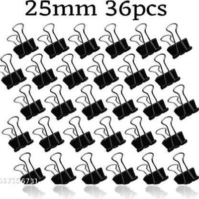 everlite paper binder clips size 25mm stainless still binder clip(Set of 36, black & silver)