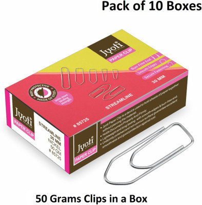 Jyoti Paper Clip - Streamline, Size 0.90x30mm of Steel in Nickel - Pack of 10 Boxes, 0.90x30mm Steel Paper Clip(Set of 1000, Silver)