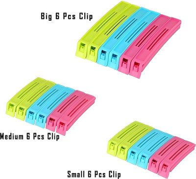 LivingEase Small, Medium and Large Plastic (BPA-free) Food ,storage and plastic bag clips(Set of 18, Multicolor)