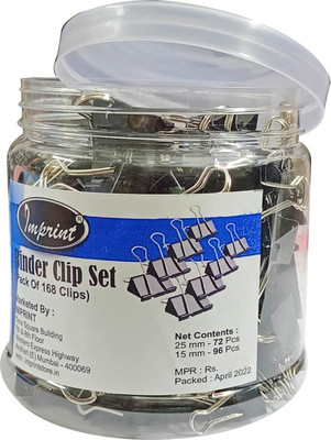 IMPRINT Binder Clips | Set of 2 Sizes 96 Pieces of 15 mm and 72 Pieces of 25 mm Size Metal paper clip(Set of 168, Black)
