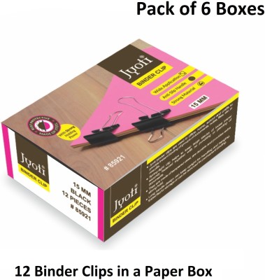 Jyoti Binder Clip (12 Pieces of Size 15mm of Black in a Paper Box) - Pack of 6 Boxes, 15mm Steel Binder Clip(Set of 72, Black)