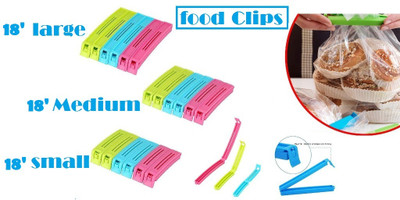 AirSoft 54 Food Snack Plastic Bag Clip Sealer/Packet Sealer Clamps/Vacuum Bag Sealer Large, Medium & Small Heavy Quality Plastic Airtight Food Bag Clips(Set of 54, Multicolor)