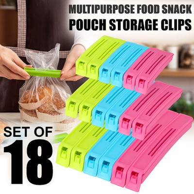 Redkart 18 Pcs -3 Different Size Plastic Food Snack Bag Pouch Clip Medium Plastic Sealer Large, Medium, Small Plastic Snack Seal Sealing Bag Clips(Set of 18, Multicolor)