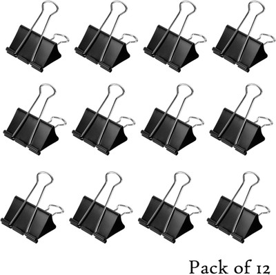 Eduway 32 mm Black Binder Clip | Heavy-Duty Binder Clamp for Files, Notes Large Stainless Steel Binder Clip(Set of 12, Black)