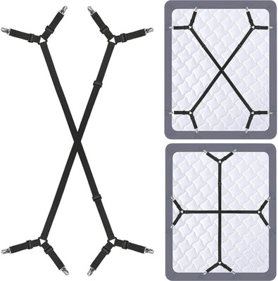 Climberty Adjustable Crisscross Bedsheet Holder Strap Adjustable Stainless Steal bed sheet clip(Set of 2, Black)