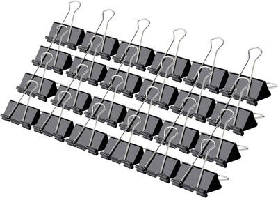 FRKB 25mm Black Steel Binder Clips Set of 24pc 25mm Steel Metal(Set of 24, Black)