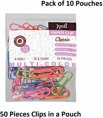 Jyoti Paper Clip Plastic Coated - Size 28mm & 30mm Multicolored - Pack of 10 Pouches, 28mm & 30mm Plastic Coated Paper Clip(Set of 500, Multicolor)